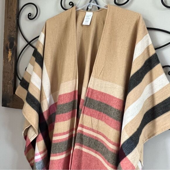 Woolrich Lagenlook Oversized Open Front Fringed Plaid Blanket Wrap Shawl Poncho - Picture 5 of 12